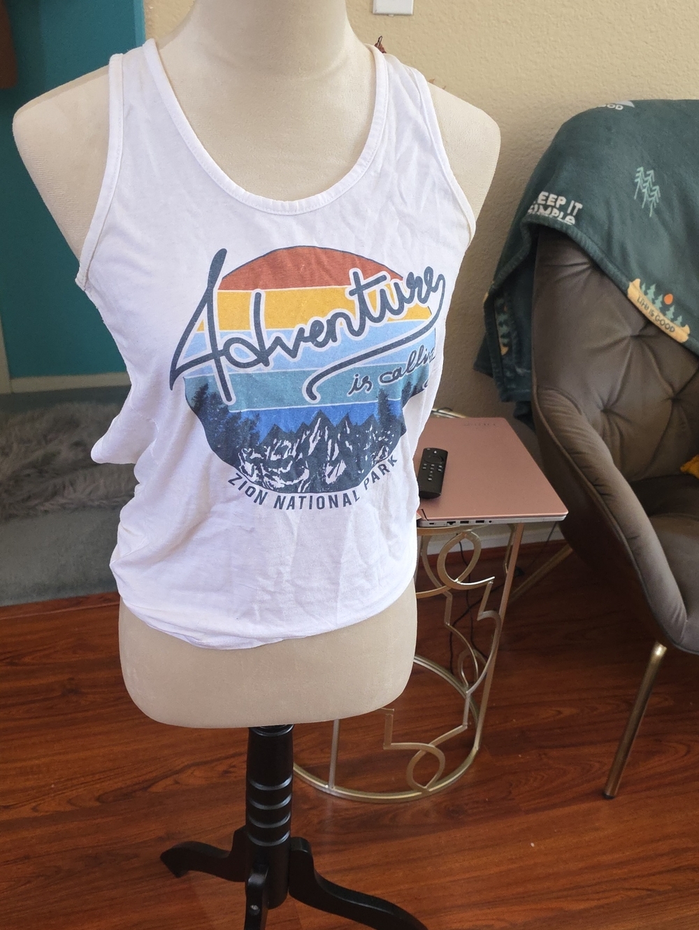 White 'Adventure is Calling' Graphic Tank Top - Zion National Park